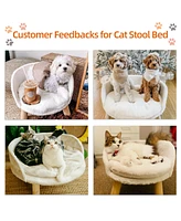 Bingopaw Luxury Pet Soft Warm Cat Dog Bed Wood Legs with Cushion Pad Nesting Bed Washable