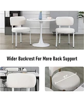 Dyhome Dining Chairs Set of 2, Upholstered Modern Dining Room Chairs, Tufted Sherpa Boucle Kitchen Chairs, Mid Century Dining Chair with White Metal L