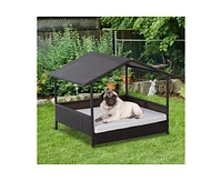 Slickblue Weather Resistant Wicker Raised Dog Bed House with Soft 2-Inch Cushion