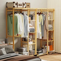 Unho Wooden Garment Rack: Coat Stand with Shelves Cabinet Clothes Storage