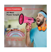 Pyle 20-Watt Mini Megaphone Speaker with Siren, Adjustable Volume, Portable, Lightweight, Battery Operated Pink Bullhorn