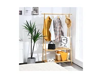 Slickblue Entryway Bedroom Wood Garment Clothes Hanging Rack with 2 Bottom Storage Shelves