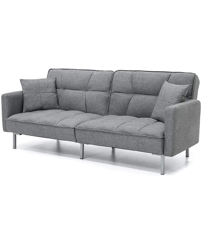 Slickblue Linen Split-Back Futon Sofa Bed - Convertible Couch for Small Spaces