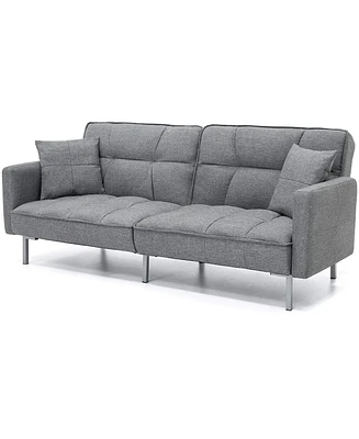 Slickblue Linen Split-Back Futon Sofa Bed - Convertible Couch for Small Spaces