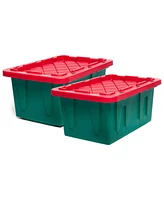 Homz Durabilt 15 Gallon Heavy Duty Holiday Storage Tote, Green/Red (2 Pack)