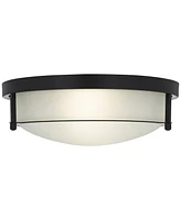 Possini Euro Design Encina 13" Modern Industrial Flush-Mount Ceiling Light Fixture Kitchen Foyer Hallway Round Black White Glass Metal Bedroom Bathroo