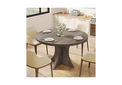 Tribesigns Round Dining Table for 4-6, 47.24-Inch Farmhouse Kitchen Table, Wood with Pedestal Base, Small Dinner Room,Li