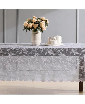 Hlc.Me Harper Floral Lace Fabric Tablecloth Lace Fabric Table Cloth For Rectangle Tables Wrinkle Resistant Tablecloth Patterned Scalloped Tablecloth 54 W X 72 L