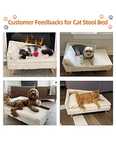 Bingopaw Luxury Cat Bed Stool Dog Sofa Couch Bed Rubber Wood Legs with Soft Cushion