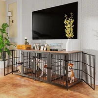 Bingopaw Heavy Wooden Dog Crate Furniture End Table Pet Kennel Puppy Cage w Four Doors