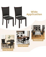 Gymax Faux Leather Upholstered Dining Chairs Set of 2 w/ Padded Seat Rubber Wood Legs