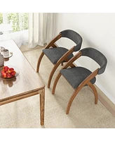 Gymax Dining Chair Set of 4 w/ Padded Cushion Curved Back Arched Rubber Wood Legs