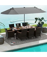 11 Pcs Patio Dining Set with 15ft Double-Sided Umbrella (Base Included)