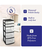 Homz Plastic 5 Drawer Home Storage Container TowerCloset Organizer, Black Frame