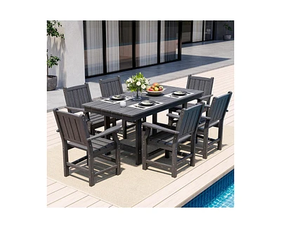 Gray 5/7-Piece Hdpe Plastic Patio Outdoor Dining Set with Arm Chairs