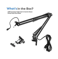 Pyle Adjustable Scissor Arm Microphone Stand with Usb Cable, Shock Mount, and Desk Clamp