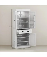 Homcom 71" Kitchen Pantry Cabinet with Large Storage and Led Lights,