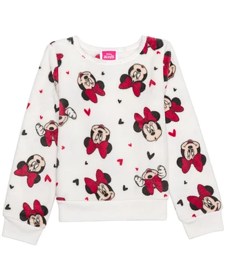 Disney Big Girls Minnie Heart Long Sleeve Plush Sweatshirt