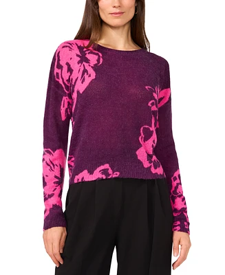 Vince Camuto Women's Floral Crewneck Long-Sleeve Sweater