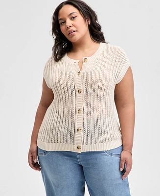 And Now This Trendy Plus Cap-Sleeve Crewneck Cardigan, Exclusively at Macy's