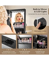 Gouun Lockable 360° Swivel Jewelry Cabinet with Full-Length Mirror Led Lights