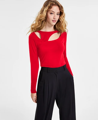 Bar Iii Women's Cut-Out Asymmetric Long-Sleeve Top, Created for Macy's