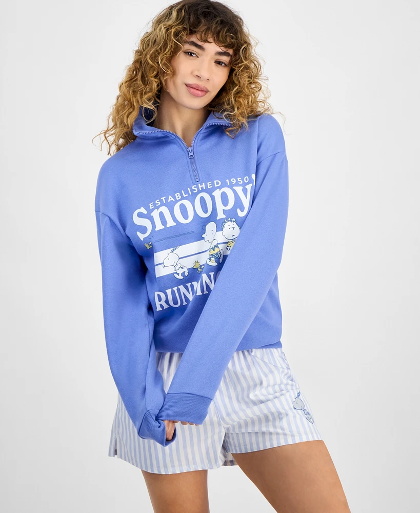 Love Tribe Juniors' Snoopy Quarter-Zip Graphic Sweatshirt