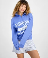 Love Tribe Juniors' Snoopy Quarter-Zip Graphic Sweatshirt