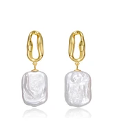 Genevive Sterling Silver 14K Gold Plated with Baroque Freshwater Pearl Drop Earrings