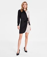 Bar Iii Women's Satin Color Block Tie-Front Dress, Exclusively at Macy's