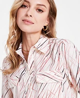 Bar Iii Women's Graphic Line Print Blouse, Exclusively at Macy's