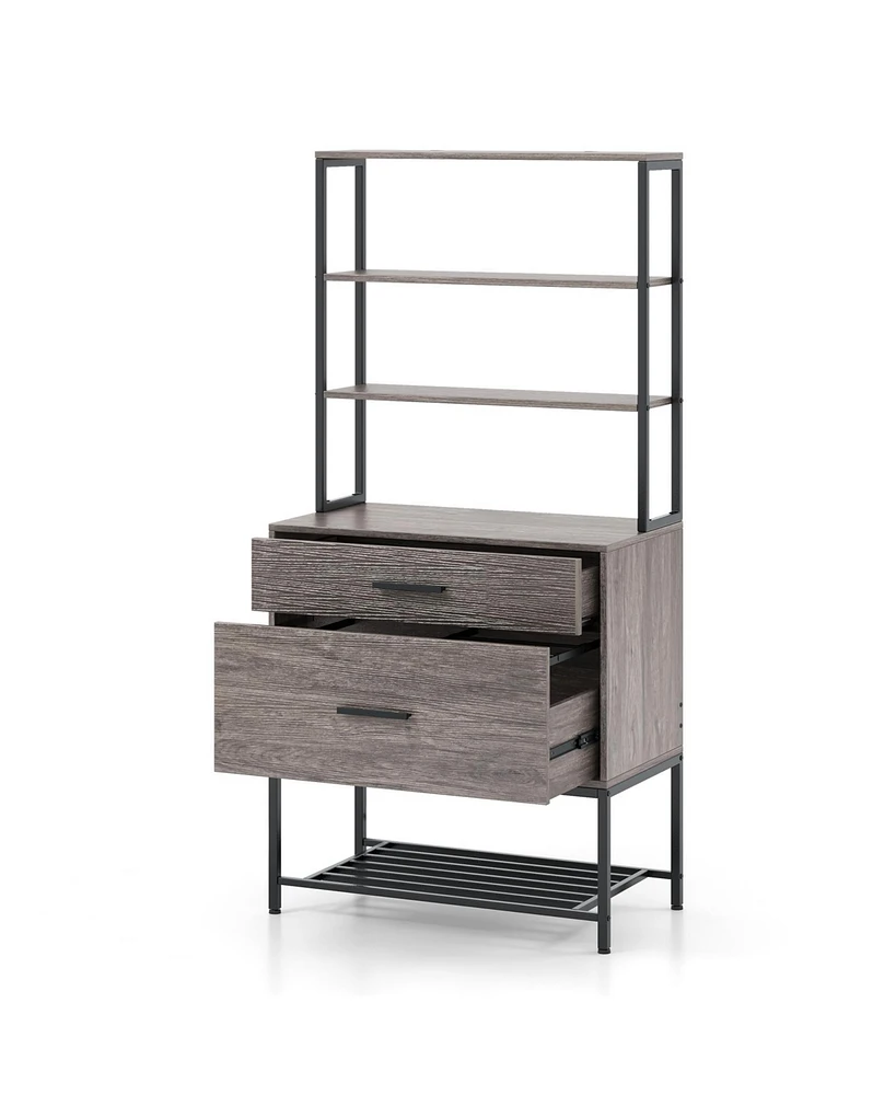 Gouun Freestanding File Cabinet with Charging Station and 3-Tier Open Shelves