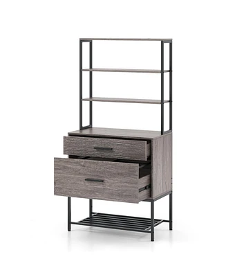Gouun Freestanding File Cabinet with Charging Station and 3-Tier Open Shelves