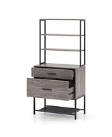 Gouun Freestanding File Cabinet with Charging Station and 3-Tier Open Shelves