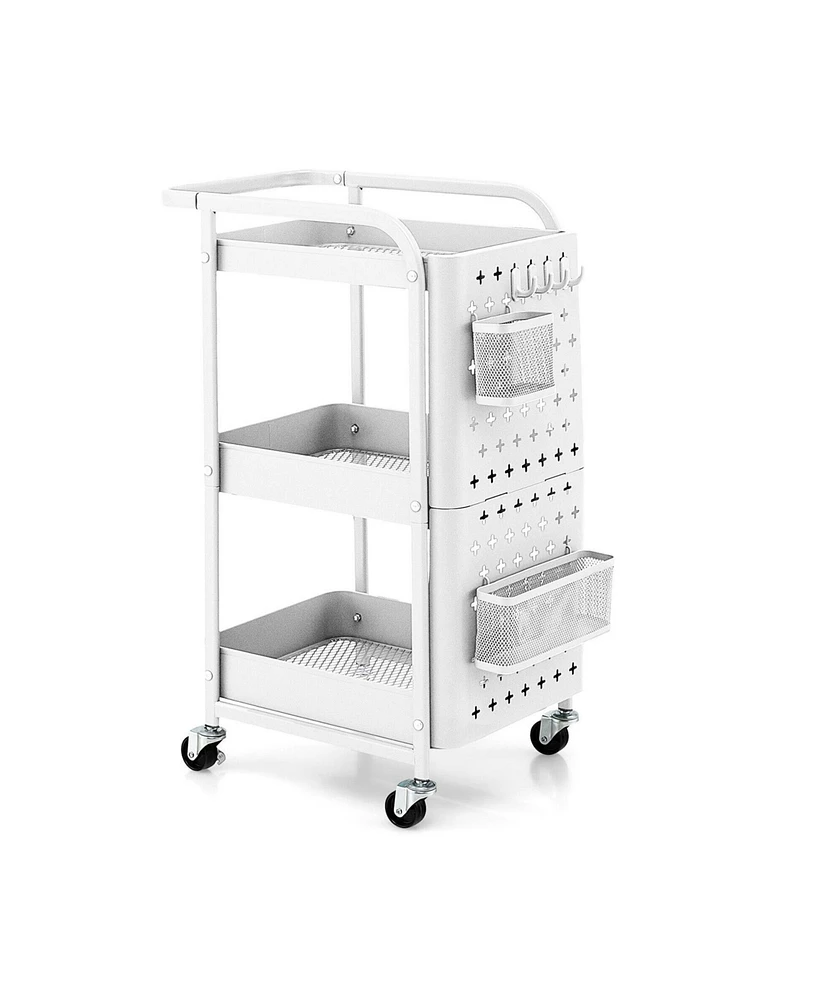 Gouun 3-Tier Utility Storage Cart with Diy Pegboard Baskets