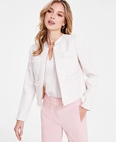 Bar Iii Women's Textured Fringed Cropped Zip Blazer, Exclusively at Macy's