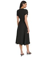 Calvin Klein Women's Tulip-Sleeve Tie-Waist A-Line Dress