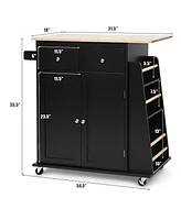 Gouun Rubber Wood Countertop Rolling Kitchen Island Cart