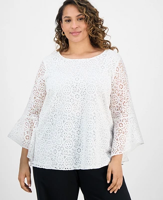 Kasper Plus Lace Bell-Sleeve Blouse