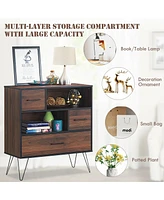 Gouun 3-Tier Wood Storage Cabinet with Drawers and 4 Metal Legs