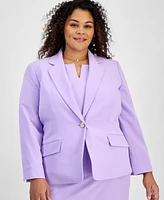 Kasper Plus Stretch Crepe One-Button Blazer