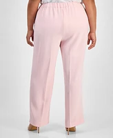 Kasper Plus Melange Crepe Wide-Leg Pull-On Pants