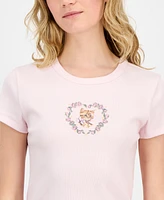 Rebellious One Juniors' Cat Heart Ribbed Knit T-Shirt