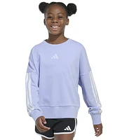 adidas Big Girls Long-Sleeve 3-Stripe French Terry Crewneck Pullover Sweatshirt