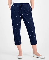 Style & Co Petite Floral-Embroidered Drawstring Pants, Exclusively at Macy's