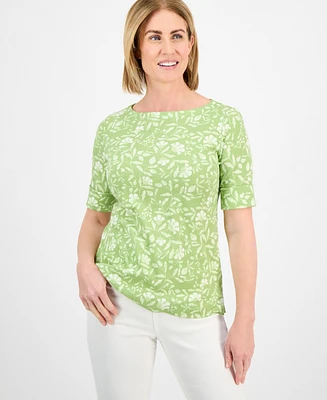 Style & Co Petite Gram Floral Elbow-Sleeve Tee, Exclusively at Macy's