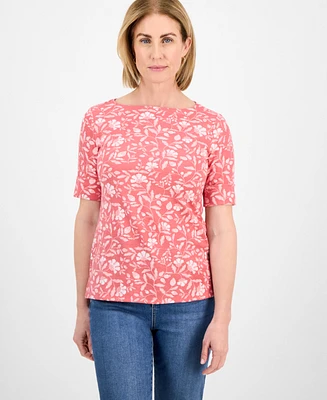 Style & Co Petite Gram Floral Elbow-Sleeve Tee, Exclusively at Macy's