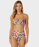 Anne Cole Womens Printed Bandeau Bikini Top High Waist Shirred Bottoms