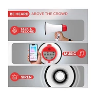 Pyle Portable Megaphone with Siren, 20 Watt Power, Aux Input for MP3, Automatic Siren, Lightweight