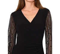 Msk Women's Surplice-Neck Beaded-Long-SLeeve Shift Dress